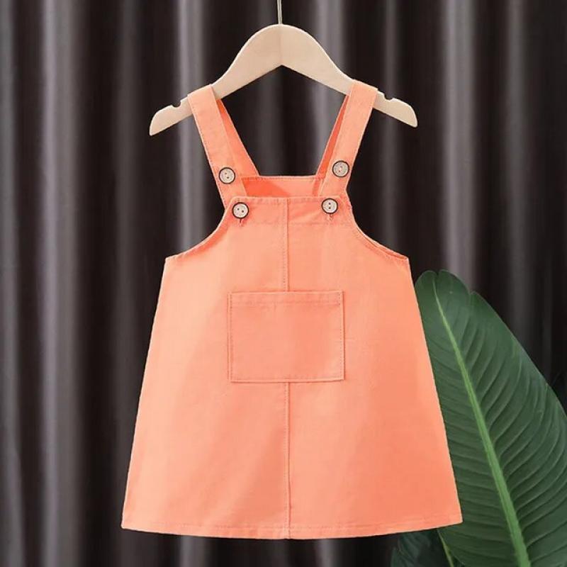 Girls Straps Dress Button Adjust Baby Summer Dress Girls Sundress Princess Skirt Pocket Baby Dresses For Girls Children Clothes