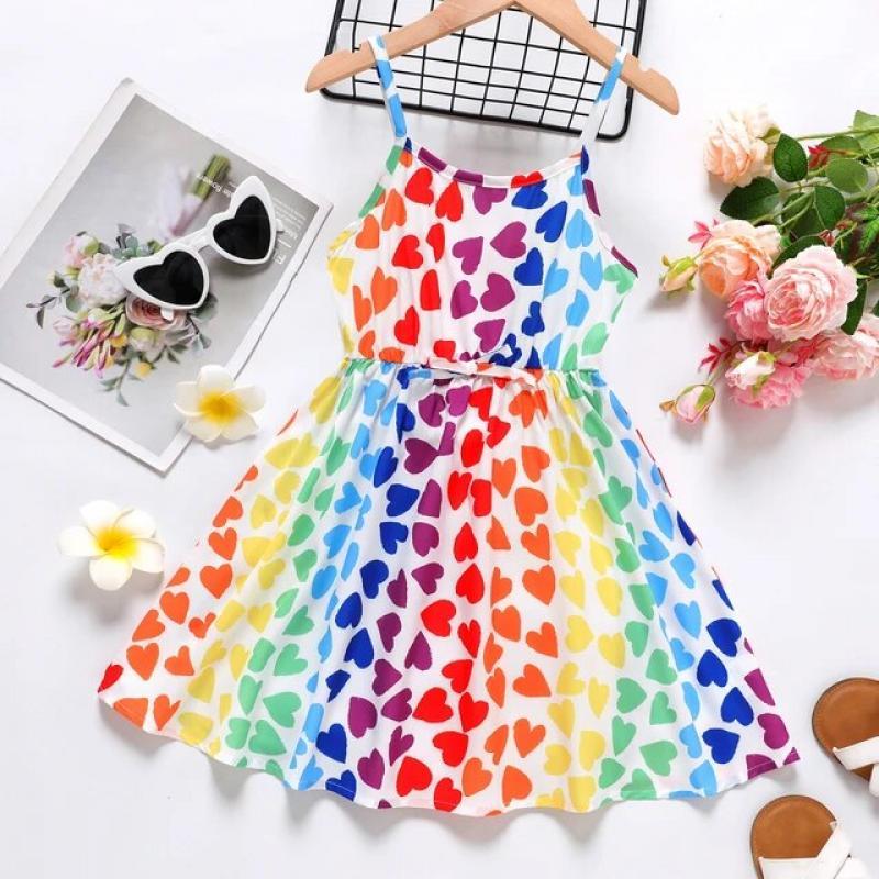 PatPat Kid Girl Colorful Heart Print Slip Dress
