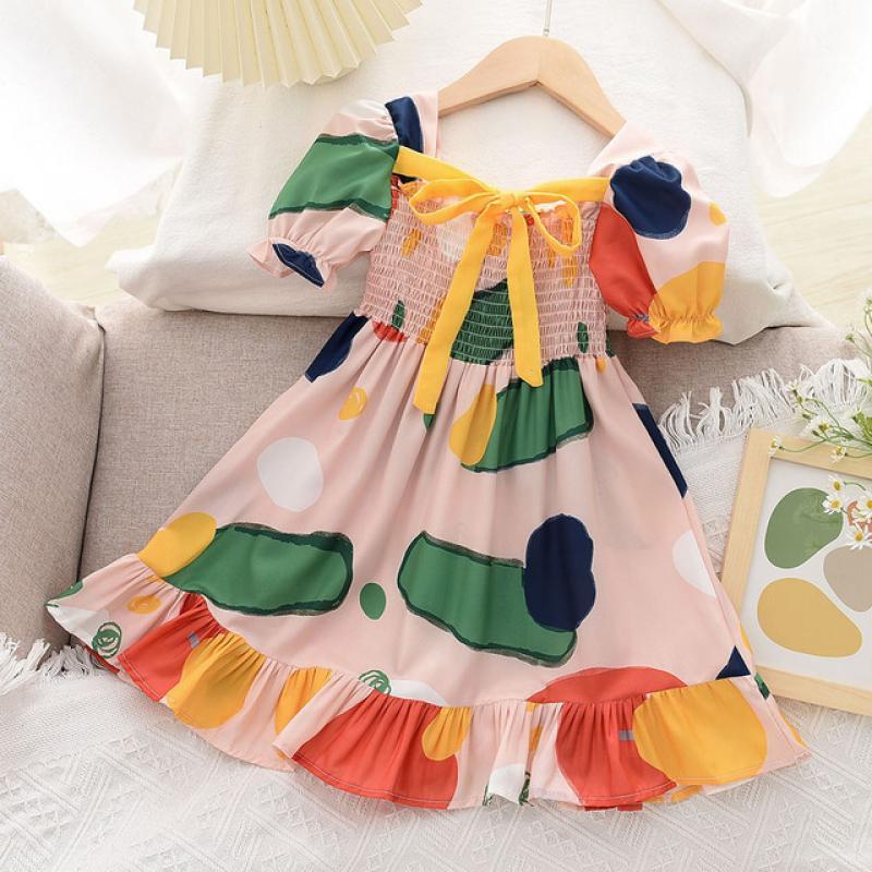 Bear Leader Rose Pink Plaid Bow Dress Elegant Lolita Child Big Girls Midi Dress Children Dresses Teens Party Princess Sundress