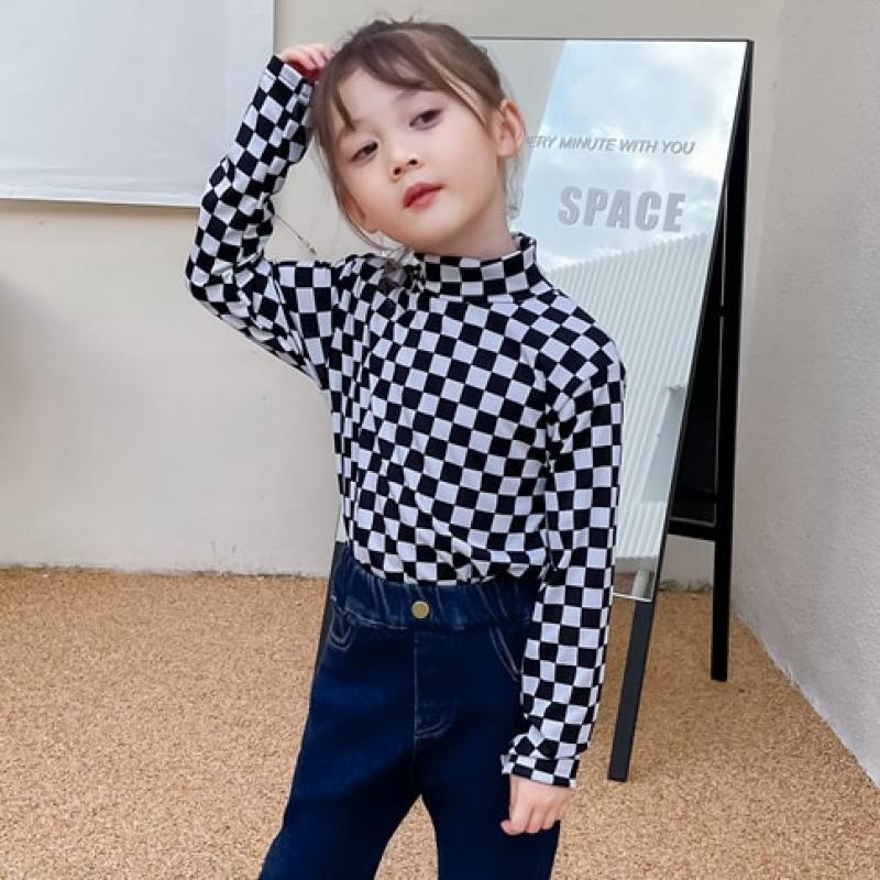 2023 Spring New Arrival Girls Fashion Plaid T Shirt Kids Cotton Tops  Girl Clothes