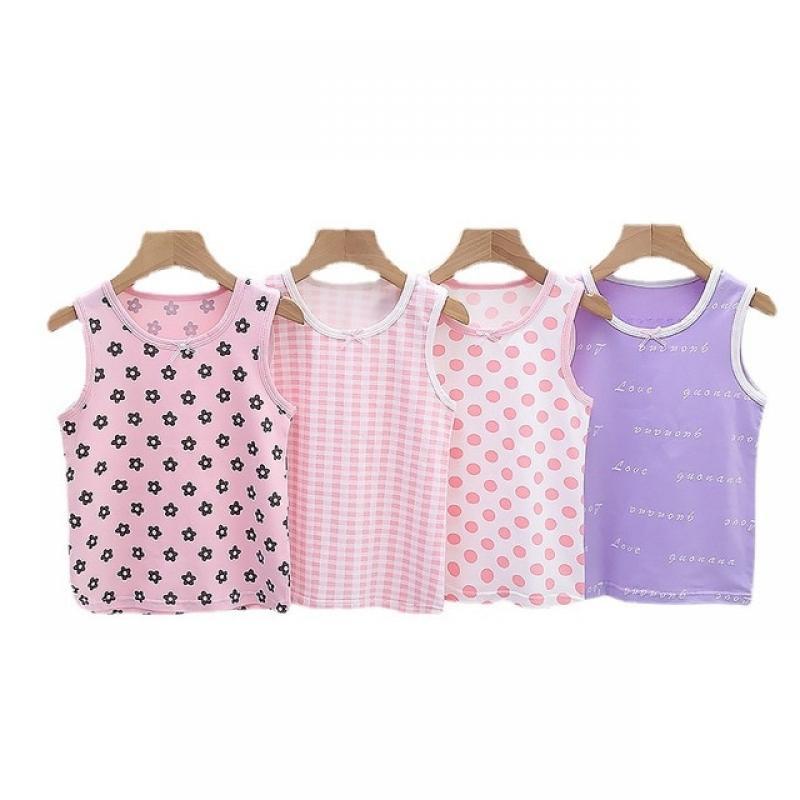 3pcs/Lot Girls Singlet Underwear Tank Cute Design Undershirts Cotton Tank Bow Tops for Baby Girl Size 100-150 Breathable Tops