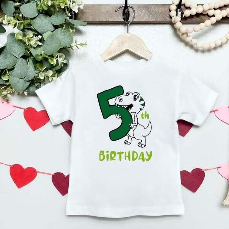 Dinosaur Birthday Shirt 1 2 3 4 5 6 Birthday T-Shirt Wild Tee Boys T Shirt Dino Theme Party Clothes Kid Gift Fashion Tops Tshirt