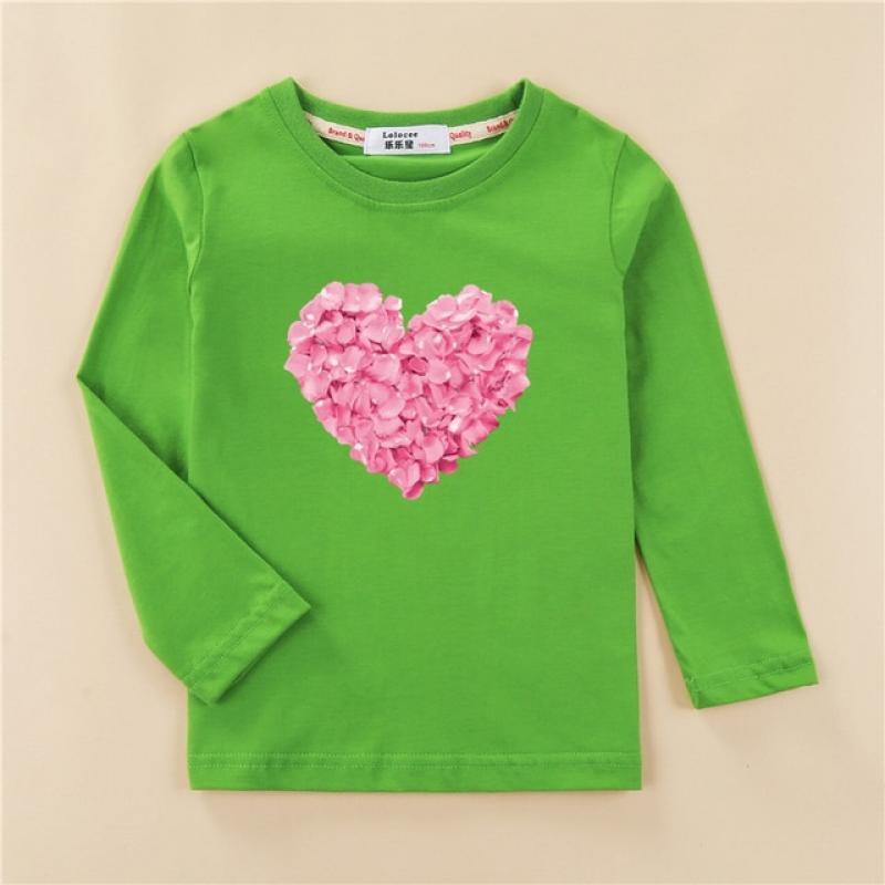 Children Long Sleeve Tops Heart Shaped Design T-shirt Girls Spring Party Dress Kid Lovely Cotton Tees