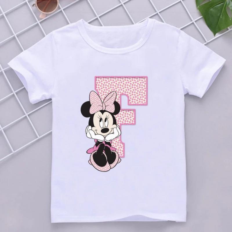 Custom Name Letter Combination Children Cartoon T-shirt Disney Minnie Mouse Font A B C D E F G Short Sleeve Kids Tshirt
