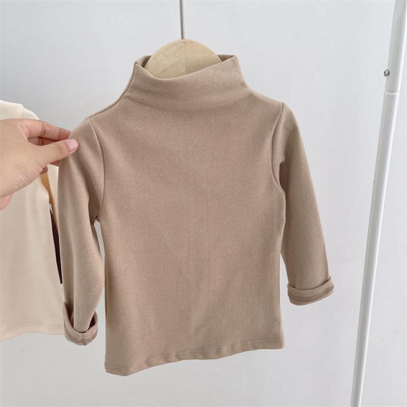 Autumn Winter Children Kids Boys Girls T-shirts Tops Turtleneck Solid Long Sleeve Warm Fleece Bottoming Shirts Tees for Kids