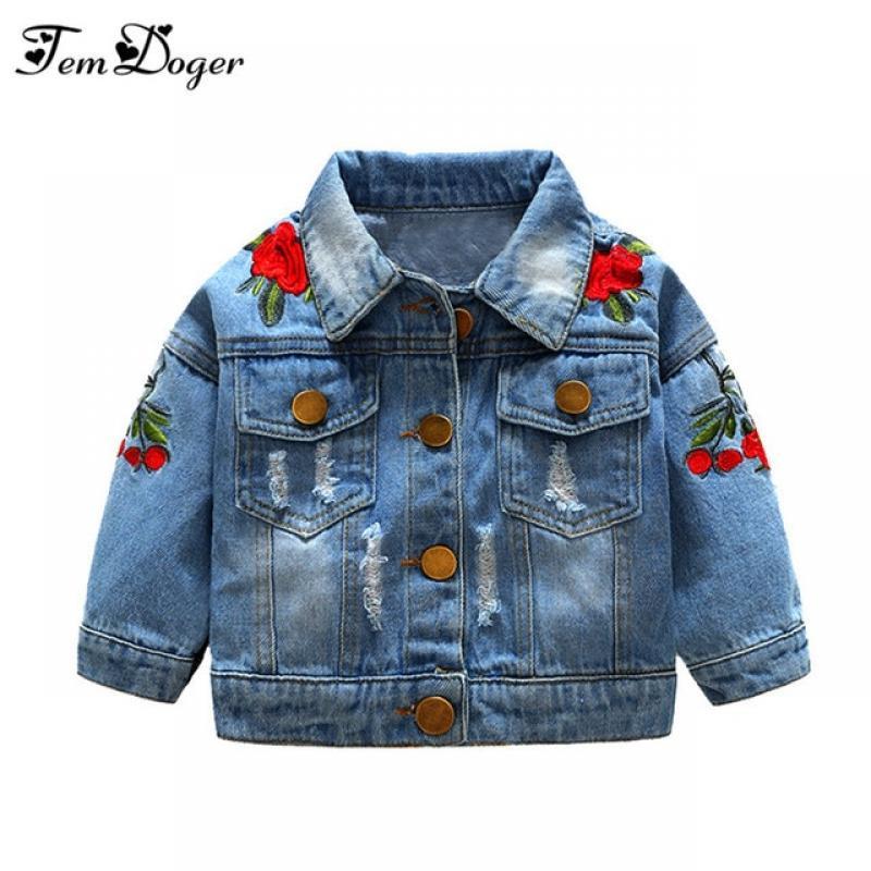 2020 Spring and Autumn Baby Girls Denim Jackets Coats Flower Embroidery Fashion Children Outwear Coat Kids Girls Casual Jacket