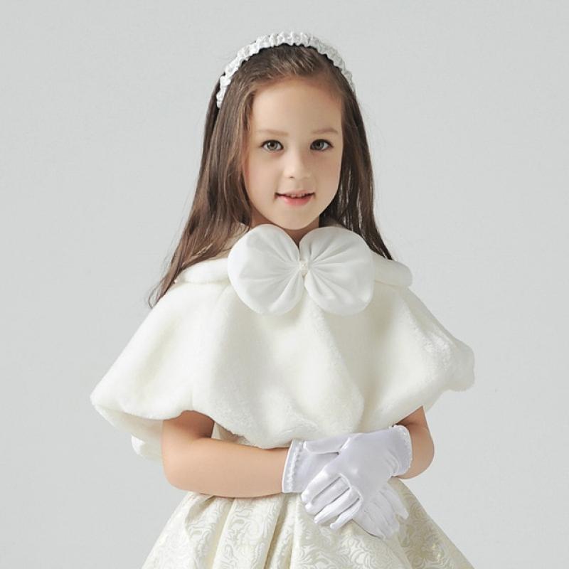 Flower Girls Thicken Plush Bolero Shrug Princess White Faux Fur Coat Shoulder Cape Wedding Dress Shawl Wraps Stole Bowknot