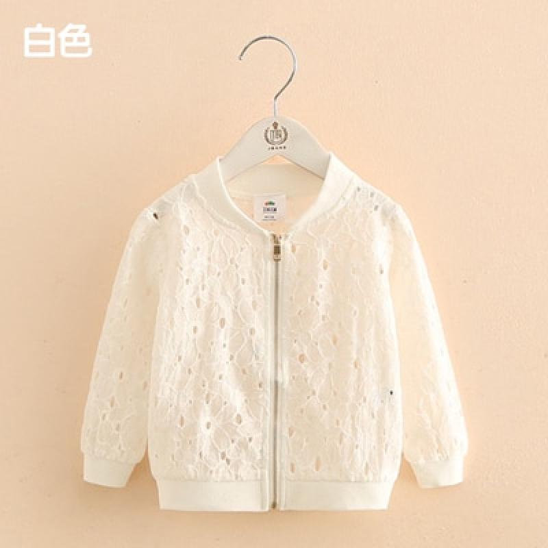 2023 New Spring Autumn Summer 2 3 4  6 8 10 12 Year Long Sleeve Sunscreen White Flower Hollow Out Kids Baby Girl Baseball Jacket