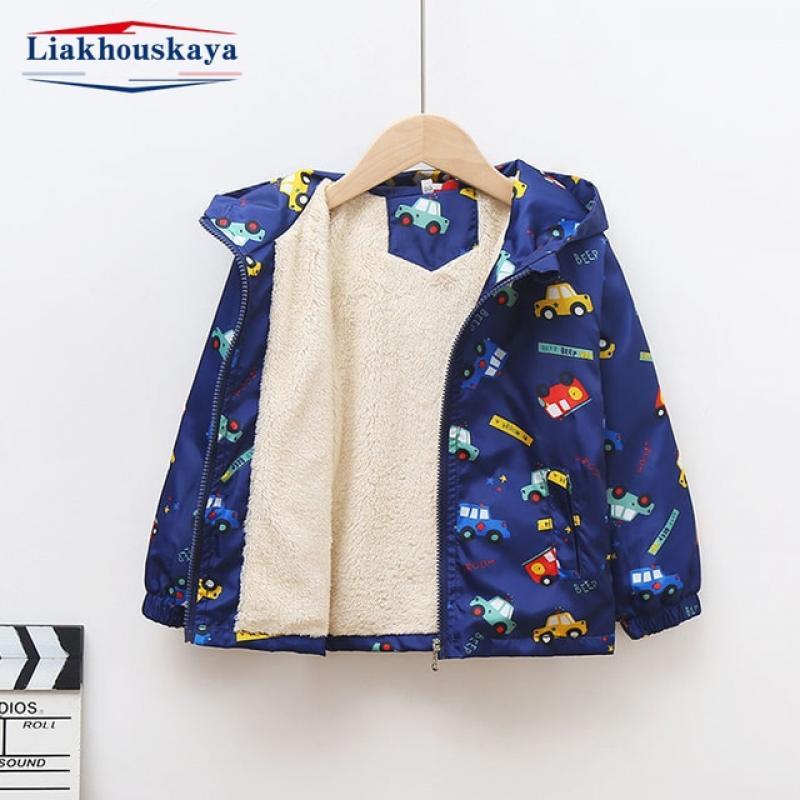 Kids Fleece Jacket Boy Autumn Winter Baby Dinosaur Design Coats Toddler Plus Thicken Hooded Outerwear Parkas Infant Clothes