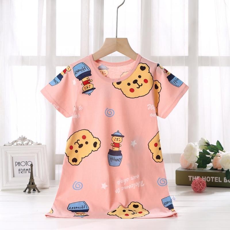 Children's Nightdress Summer Cotton Skirt Girls Short-Sleeved Air-Conditioning Clothing Girls Home Wear Pajamas Moon Skirt