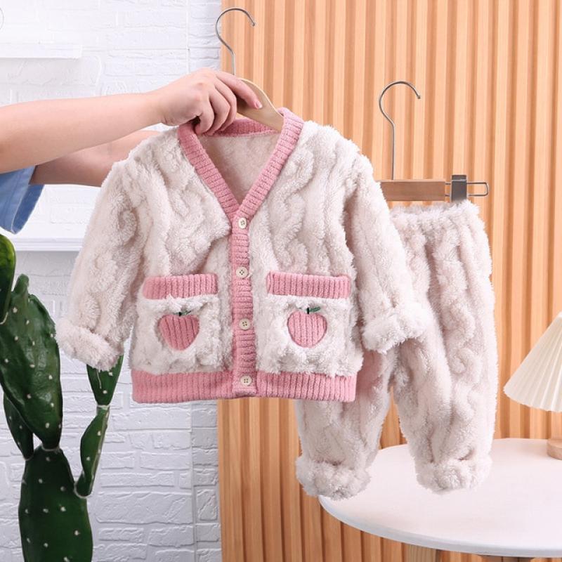 New Winter Sleepwear Baby Clothes Children Girls Warm Long Sleeved Pajama Top And Pants Toddler Casual Costume Kids Sportswear