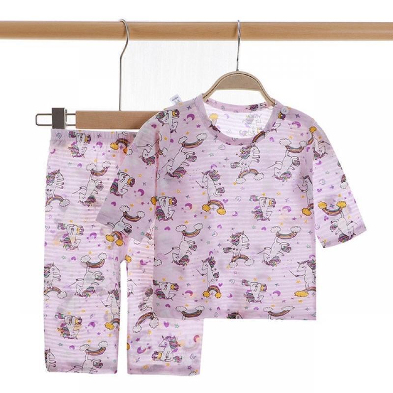 2023 New children's Pure Cotton Pajamas Summer Suit Boys Girls Long-sleeved Thin Section Kids Home Air-conditioned Clothing