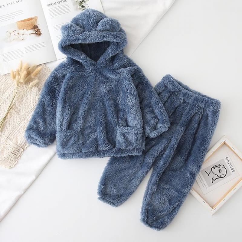 Baby Boy Girl Clothes Pajamas Set Thick Flannel Fleece Toddler Child Warm Catoon Bear Sleepwear Kids Home Suit Autumn/Winter