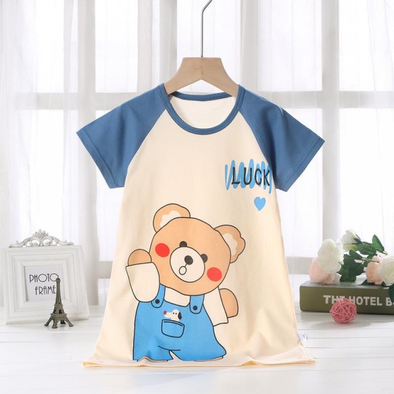 Girls Nightdress Pure Cotton Girl Short-sleeved Air Clothing Thin Section Home Service Children's Pajamas Nightdress