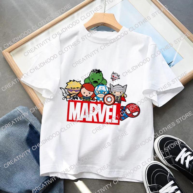 Marvel Children's T-Shirt Super Hero Cartoons Kawaii Kid Casual Clothes The Avengers Girl Boy Tee Shirt Little Baby Fashion Tops