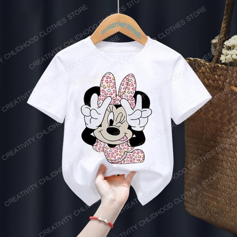 Minnie Children T-shirt Kawaii Disney T Shirt Floral Mickey Mouse Anime Cartoon Casual Clothes Kid Girl Boy Short Sleeve Top Tee