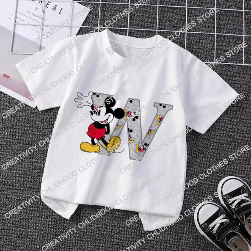 Mickey Mouse Children's T-Shirt Letter Name Combination Tee Shirts Disney Cartoon Kawaii Kid Casual Clothes Girl Boy Fashion Top