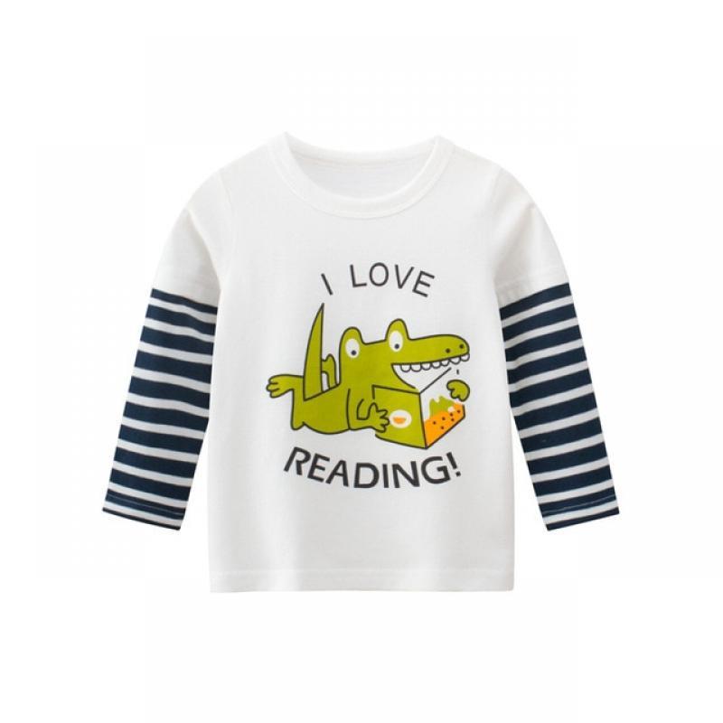 27Kids Spring Boys Solid Color Children's T-shirts Letter Casual Cotton Crew Neck for Long Sleeve Top Baby Pullover Clothes