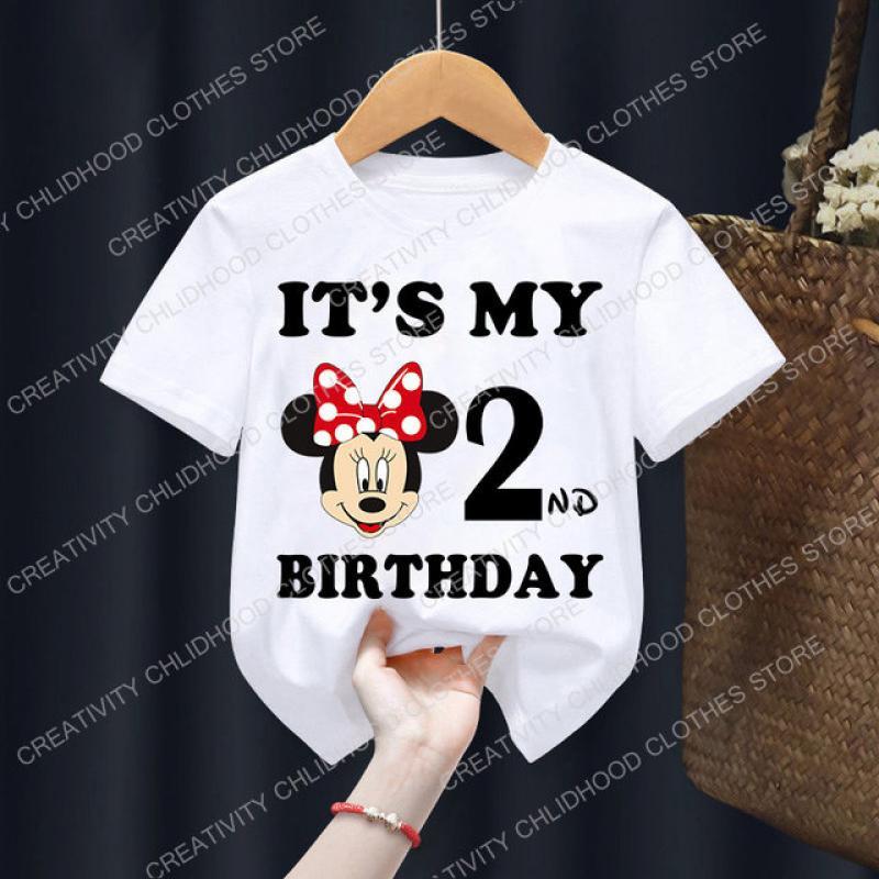 Mickey Minnie Children T-Shirt Disney Birthday Number 1-9 Boy Girl Clothes Kid Kawaii Anime Cartoon Little Baby Casual Tee Shirt