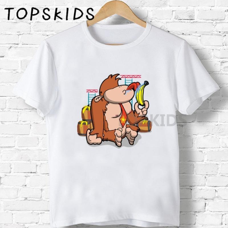 2019 Children Donkey Kong Country Cartoon Print T-shirts Boys&Girls Funny Monkey Baby Tops Kids Summer O-Neck Tshirt