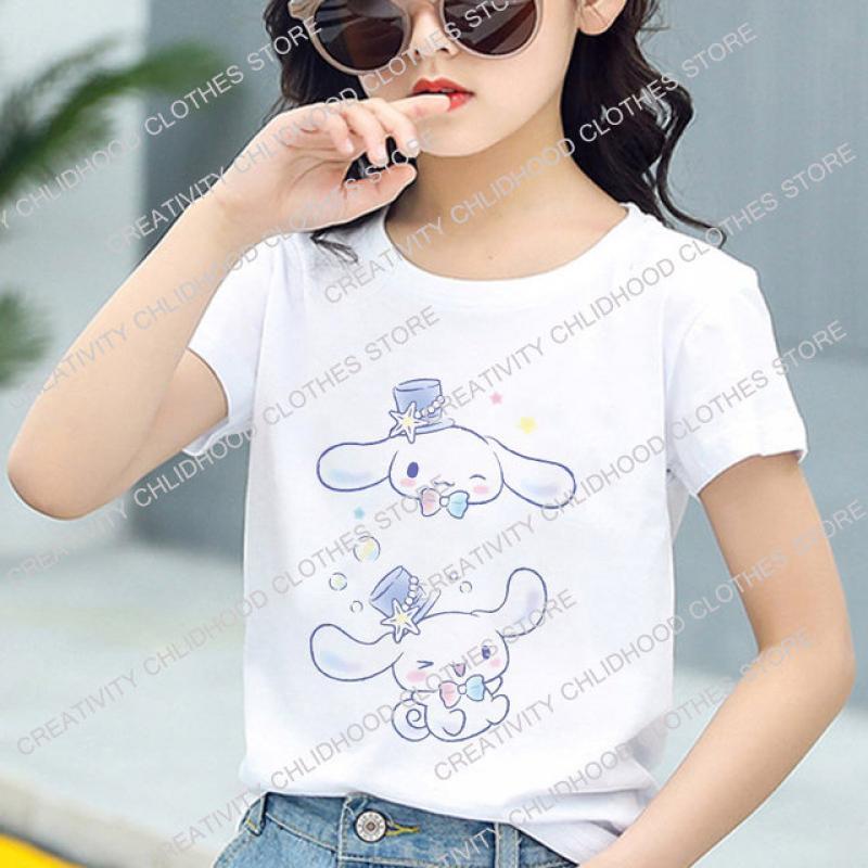 Sanrio Cinnamoroll Clothing for Girls Children T-shirt Kawaii T Shirt Hello Kitty Cartoons Casual Clothes Anime Tee Kid Boy Tops