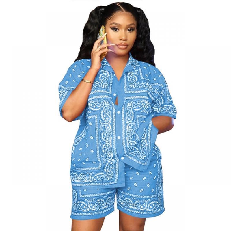 Casual Paisley Print Tracksuit Women Short Sleeve Single Breasted Shirt Shorts Two Piece Sets Female Fashion Outfits 2022 Summer