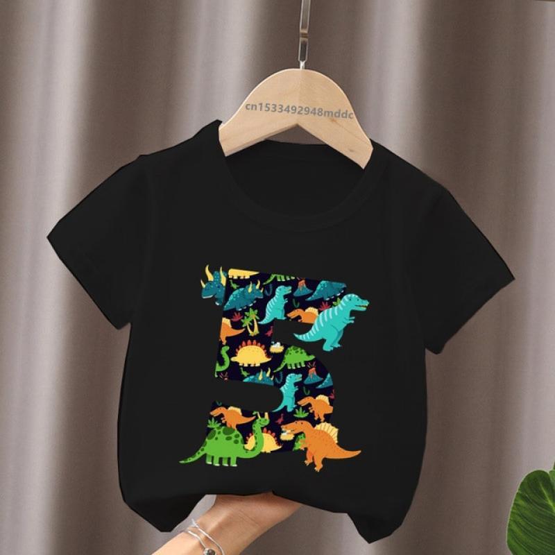 Different Dinosaur Tyrannosaurus Rex Birthday Number Bow Kids T shirt 1 2 3 4 5 6 7 8 9 Years Girls Clothes Baby Boys T-Shirts