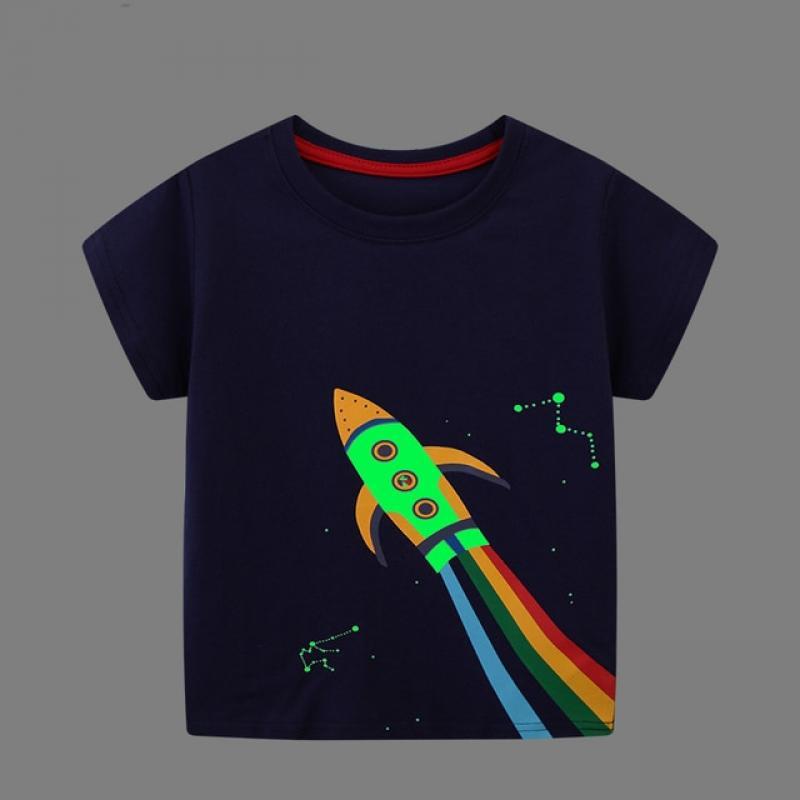 Little maven 2023 New Fashion Boys T-shirt Summer Luminous Dinosaur Animal Cotton Causal Clothes Lovely Tops for Kids 2-7 year