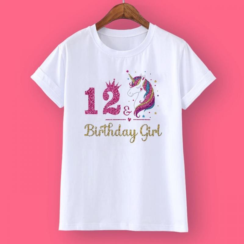 Unicorn Birthday Shirt 1-12 Birthday T-Shirt  Wild Tee Girls Party T Shirt Unicorn Theme Clothes Kids Gifts  Fashion Tops Tshirt