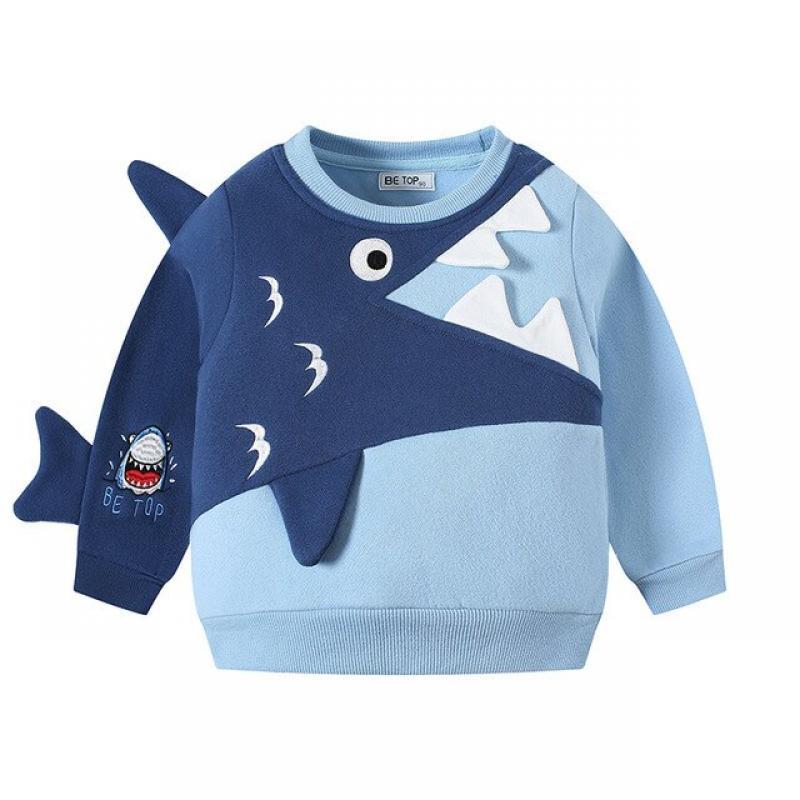 TUONXYE Winter Boys Long Sleeve Sweatshirts Velvet Cute Cartoon Shark Embroidery Soft  Cotton Baby Children's Pullover Clothes