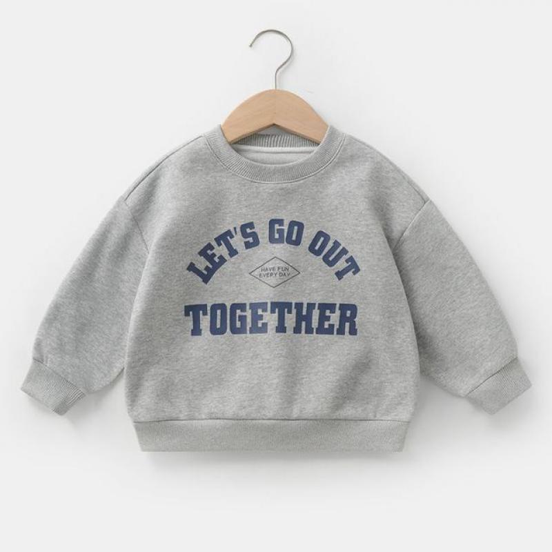 Grey Children's Clothing New Printed Letter Sweatshirt Boys Clothes Teenagers Long Sleeve Pullovers Girls Kids Cotton Tops