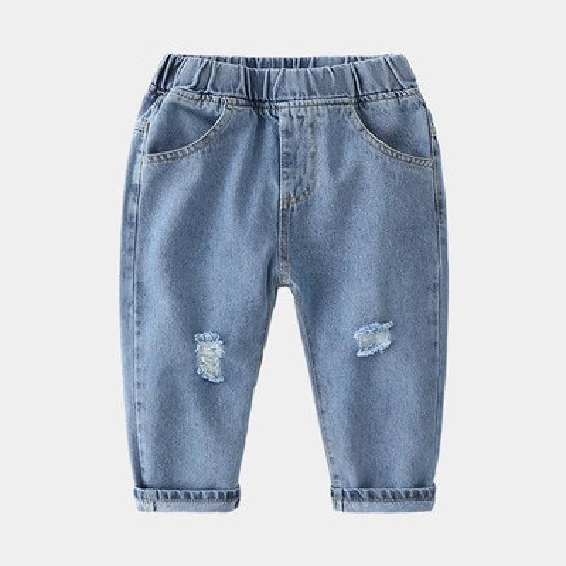 2022 Spring Autumn 2 3 4 6 8 10 Years Kid's Clothing Children All Match Elastic Long Pants Holes Boys Denim Jeans Trousers