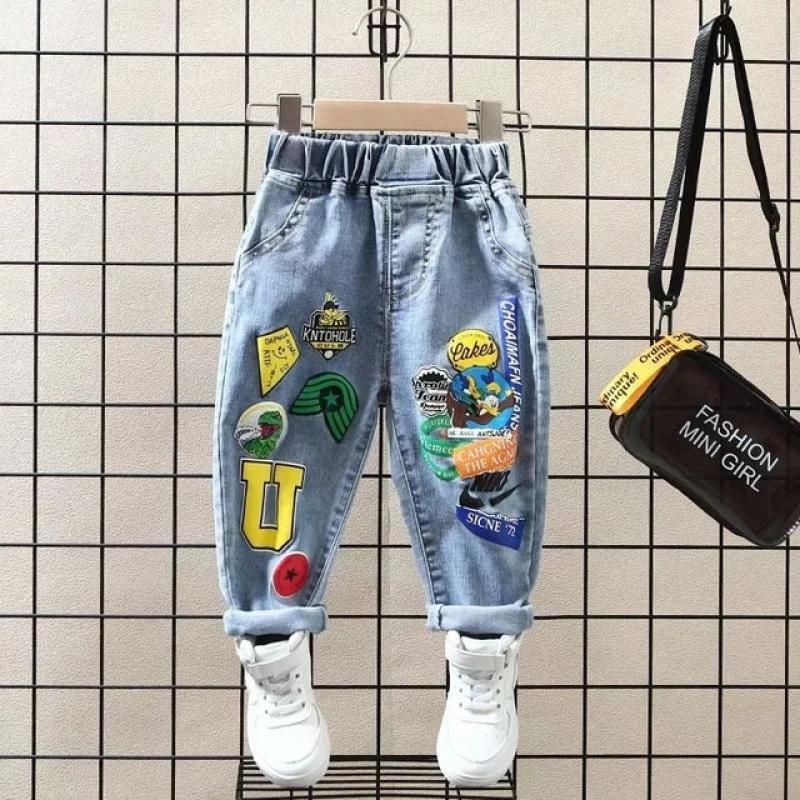 Children's Spring and Autumn Pants Boys Elastic Jeans 2023 New Kids Baby Loose Fashion Trousers 2 4 6 7Y