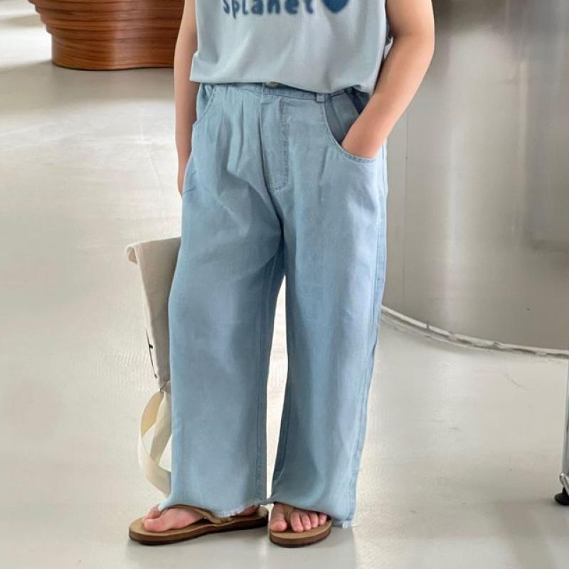 Kids solid color thin style denim pants Boys coolness loose straight jeans