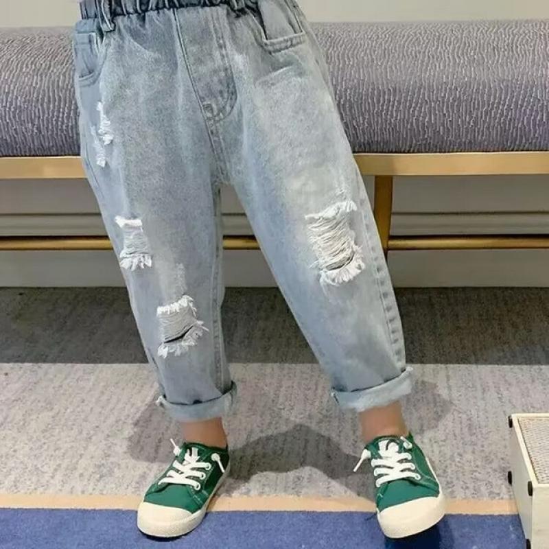 Kids Boys Pants Spring and autumn Baby Jeans 2023 New Children's Ripped Jeans Pants Boys KoreanTrousers 2 4 6 7Y