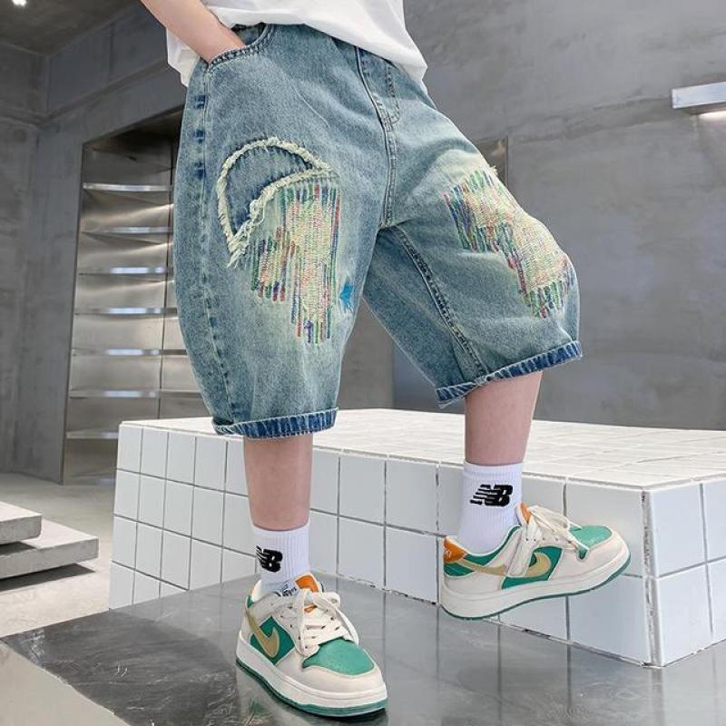 2023 Children Clothing Summer New Fashion Casual Korean Version Worn Denim Boys Loose Trend Elastic Waist Kids Jeans Shorts