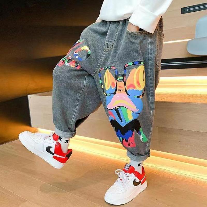 Boys' Jeans Youth Spring and Autumn New Products Jeans Elastic Waist Boys' Jeans Children's Pants 4-13Y