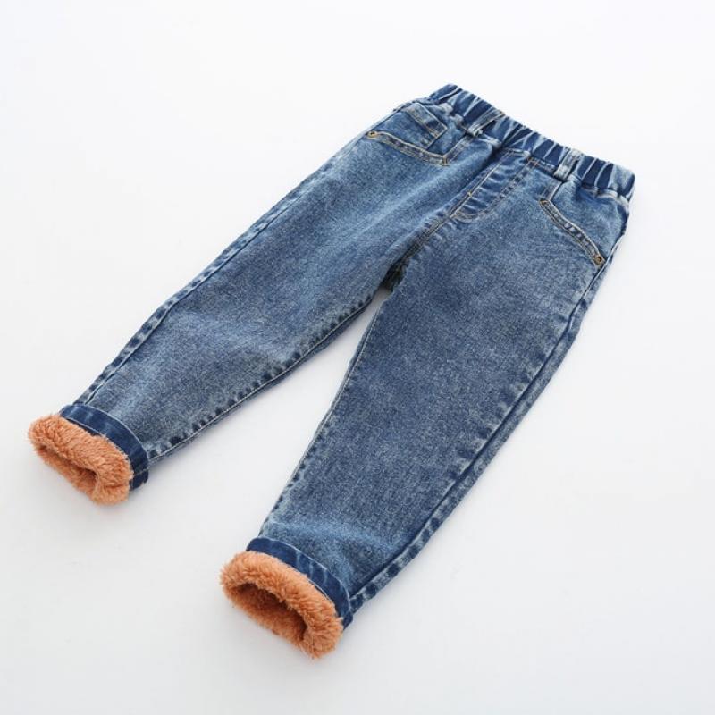 2022 Children Boys Winter Thick Denim Pants Baby Boys Casual Good Velvet Warm Jeans Pants 1-5 Years