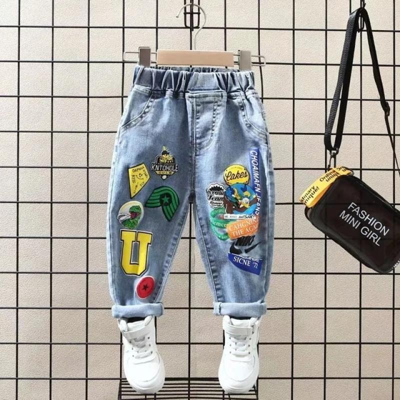 Boys Jeans Pant Spring and Autumn Boys Printed Jeans New Children's Loose Western Style Boys' Casual Pants