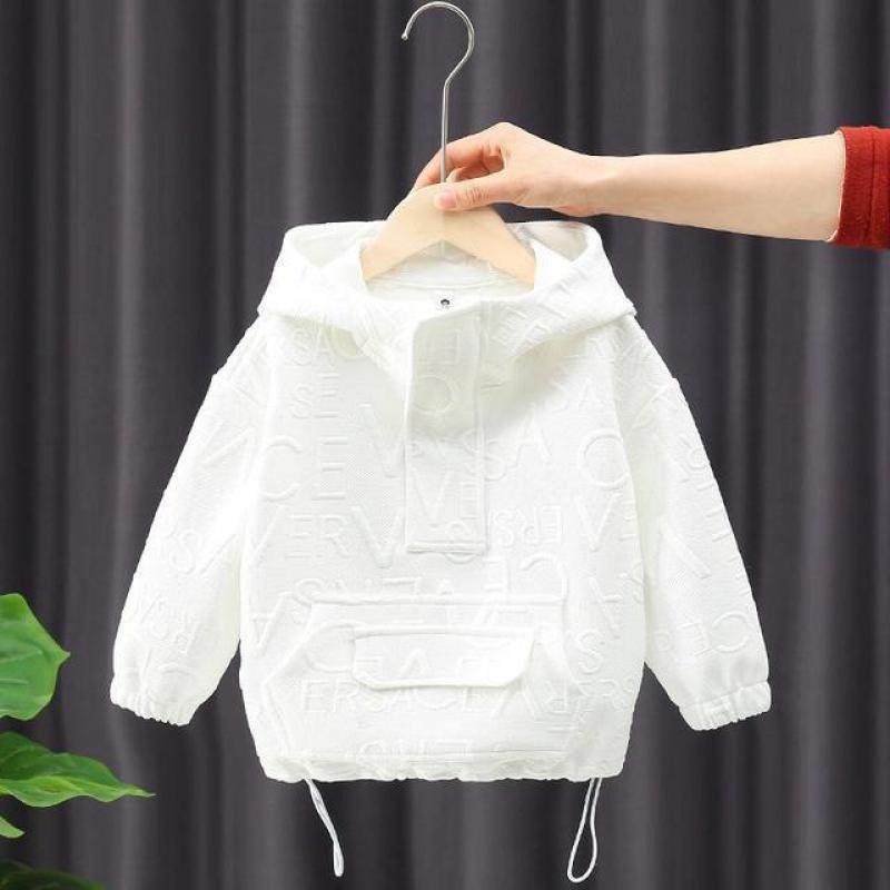 Spring Autumn Fashion Boys Alphabet Embossing Half Zip Drawstring Hoodie School Kids Sweatshirt Children Jacket Tops 1-14 Years