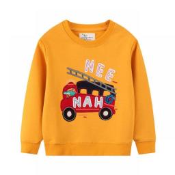 Jumping Meters Boys Autumn Winter Sweatshirts Cotton Fire Truck Applique Fashion Yellow Children's Hooded Tops Kids Sweaters