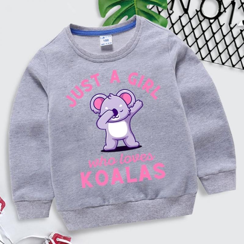 Just A Girl Who Loves Koala Hoodie Girls Cartoon Animal Y2k Sudadera Pink Casual Sweatshirts Fashion Long Sleeve Kids Clothes
