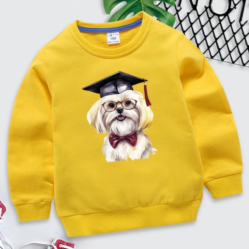 Dog Graduation Graphics Boy Clothes Fashion Long Sleeve Sweatshirts Kawaii Animal Y2k Sudadera Cute Maltase Dog Girls Hoodies