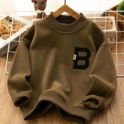 Boys' Fleece-Lined Sweater 2023 New Autumn/Winter Single-Layer Fleece-Lined Medium And Large Boys Thickened Children's Pullover