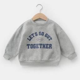 Boys Clothes New Printed Letter Sweatshirt Teenagers Long Sleeve Pullovers Girls Kids Cotton Tops Blue Grey Children's Clothing