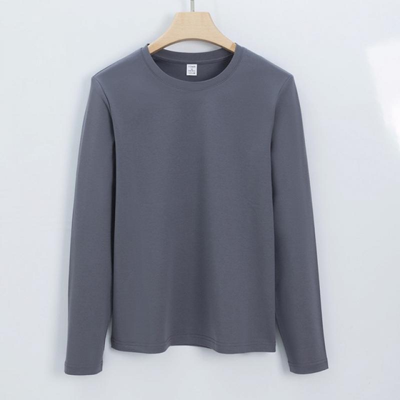 Womens fashion solid color round collar cotton long-sleeved undershirt gray22