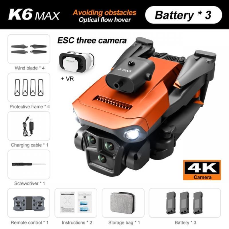 K6 MAX Mini Drone 4K With Three ESC Cameras Easy Fly Obstacle Avoidance RC Helicopter Optical Flow Hovering Toy Dron Free Return