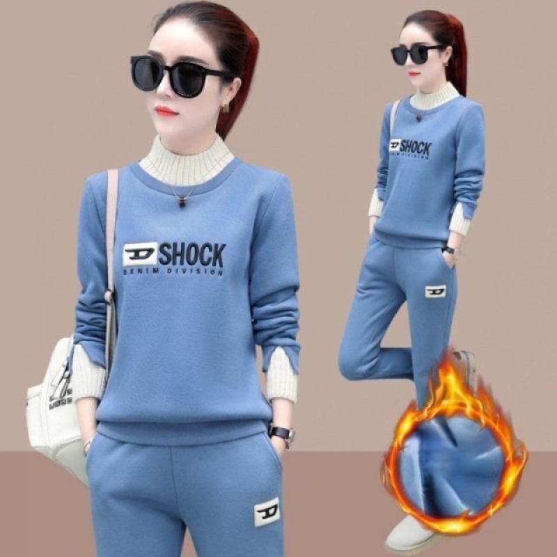 Leisure Sports Suit Women's Autumn and Winter Clothes 2022 New Knitting Fashion Plush Thickened Top Women's Two-piece Set