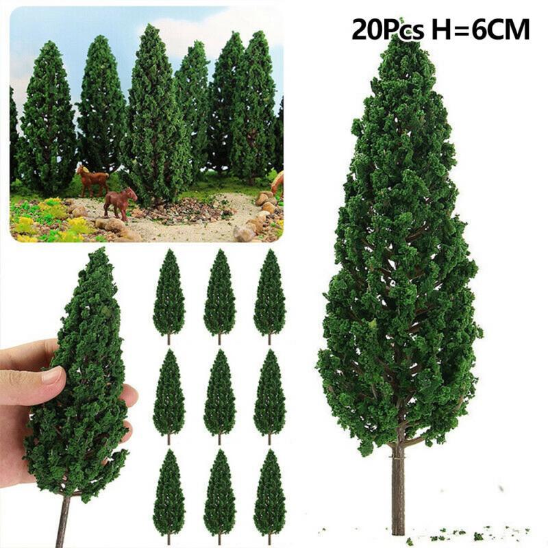 20Pcs 6cm Plastic Tower Shaped Trees Model Train Railway Railroad Scenery Landscape For Doll House Decor Pine Trees