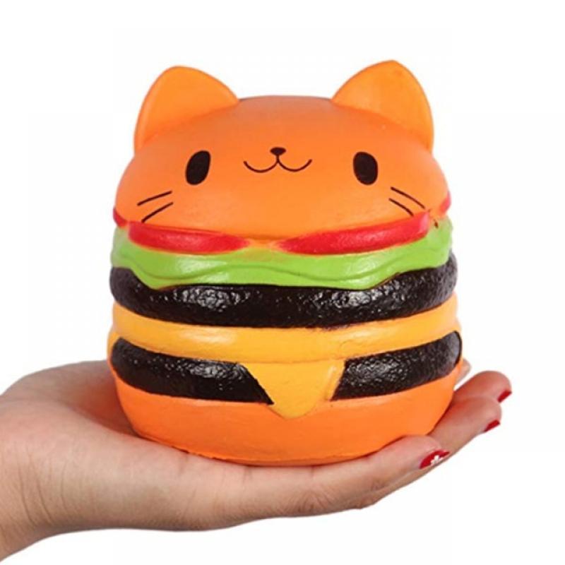 Jumbo Cat Face Burger Squishy Simulated Bread PU Scented Soft Slow Rising Squeeze Toys Stress Relief Baby Kid Toy Xmas Gift